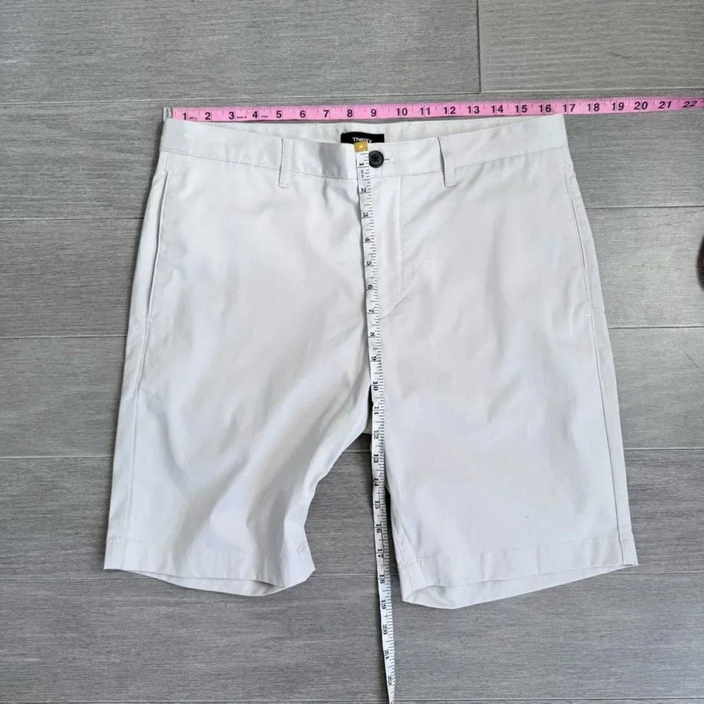 Theory Zaine Atlas Twill Shorts Men's 32 Light Beige Flat Front Performance